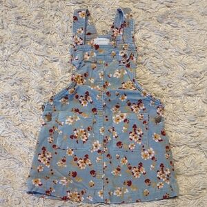 Anage Light Blue Floral Corduroy Pinafore Dress with Yellow & Burgundy Accents
